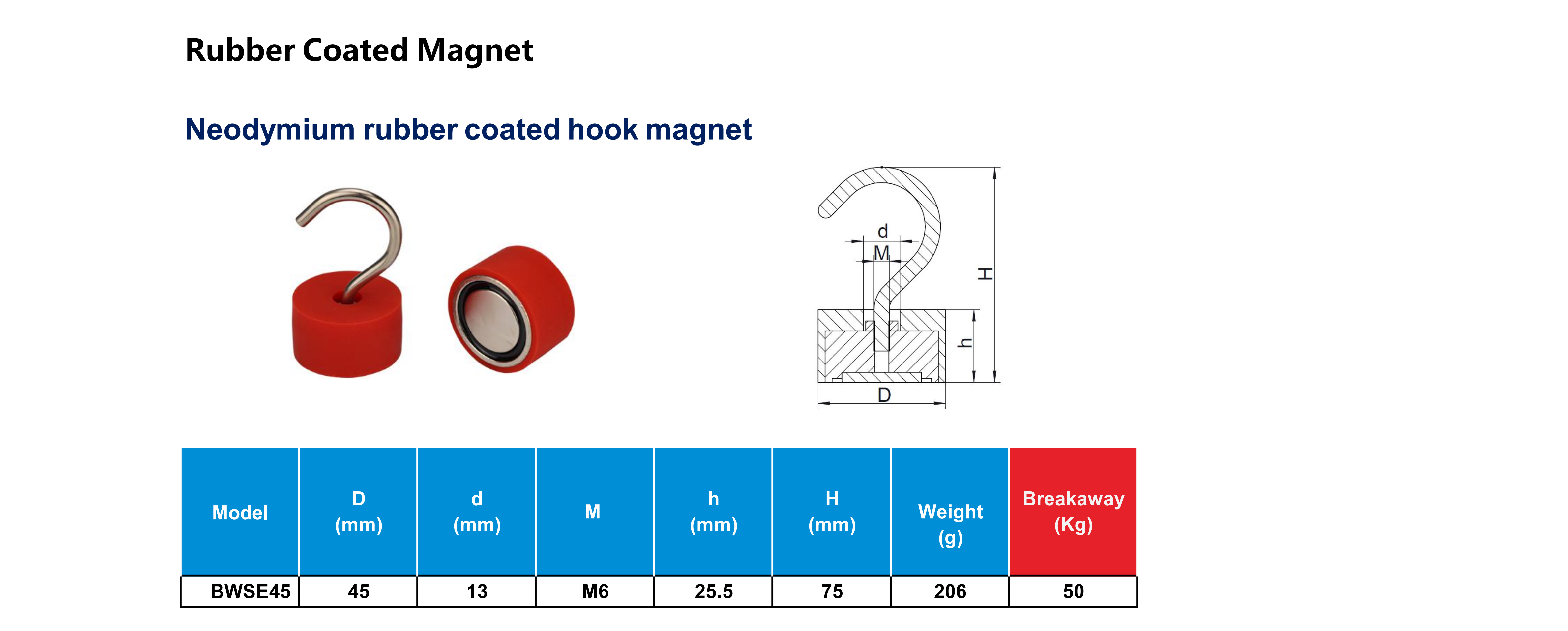 Neodymium Hook magnet rubber coated