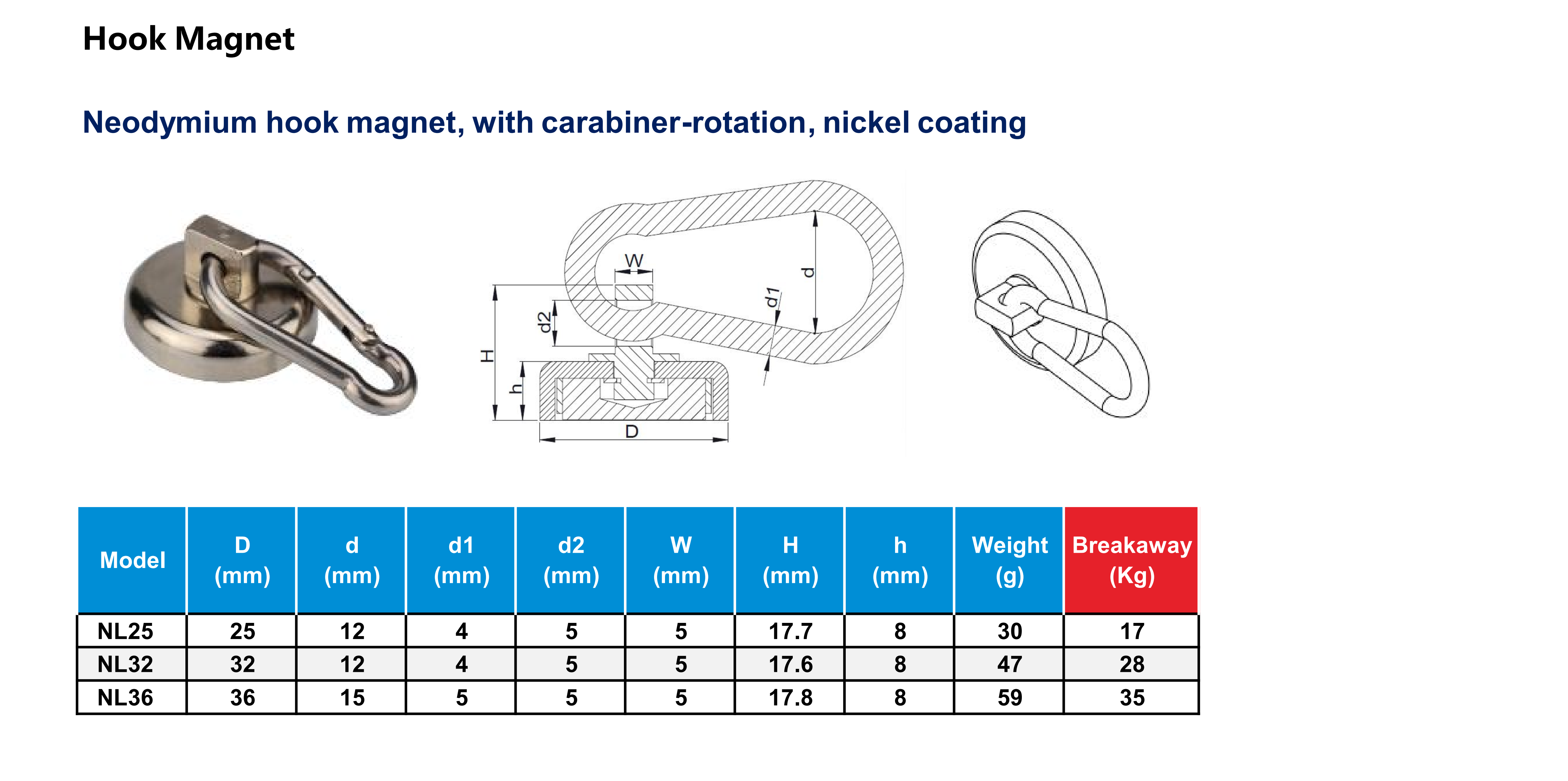Carabiner-rotation Neodymium hook magnetNL